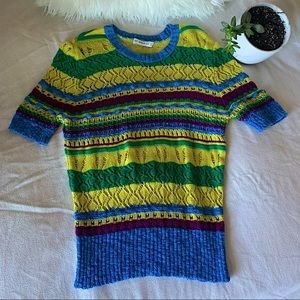 Zara Knit Multicoloured Striped Short Sleeved Top